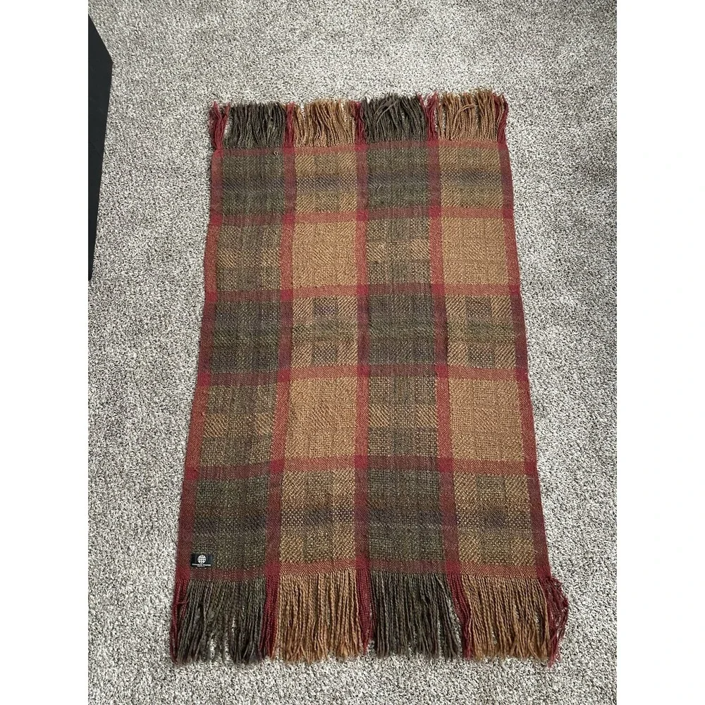 Kennebunk Weavers Woven Throw Blanket Made In The USA 39x68 Fringe Green Brown
